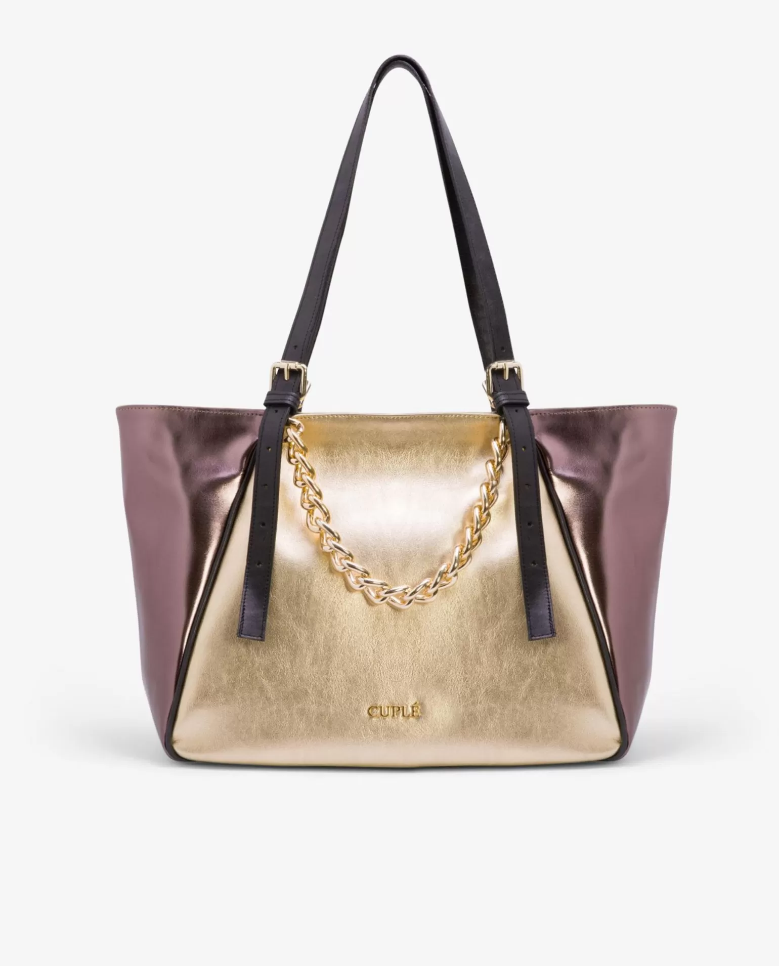 Mujer Cuplé Bolso Grande Tricolor Napa Metalizado Oro