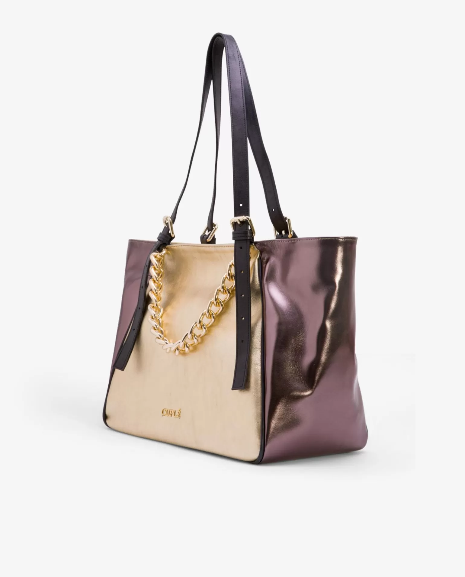Mujer Cuplé Bolso Grande Tricolor Napa Metalizado Oro