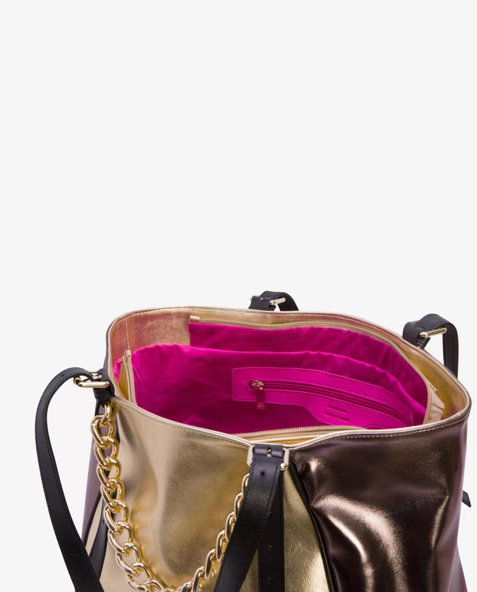 Mujer Cuplé Bolso Grande Tricolor Napa Metalizado Oro