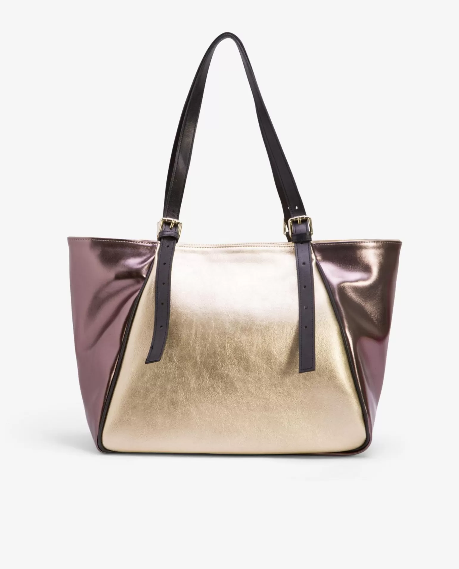 Mujer Cuplé Bolso Grande Tricolor Napa Metalizado Oro