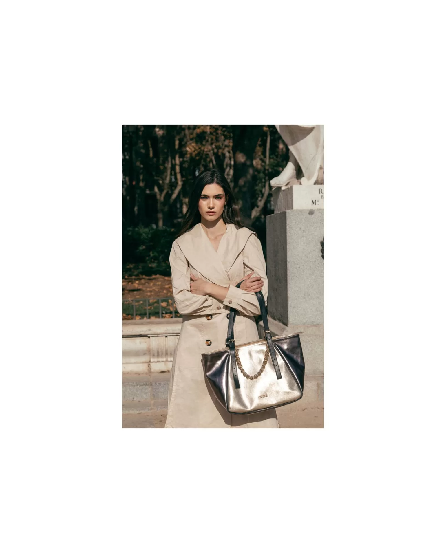 Mujer Cuplé Bolso Grande Tricolor Napa Metalizado Oro