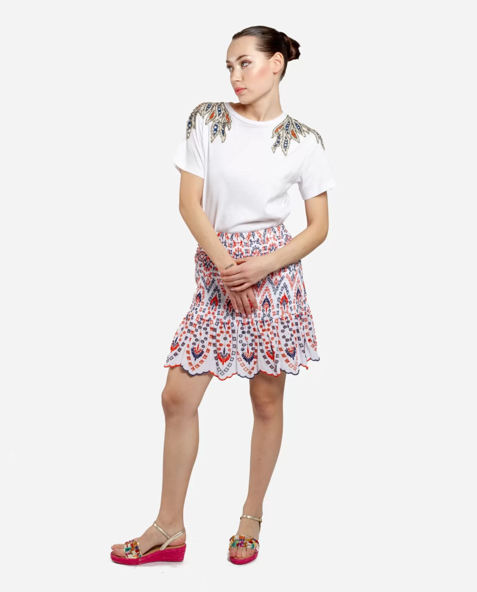 Mujer Cuplé Falda Cintura Fruncida Algodon Multicolor
