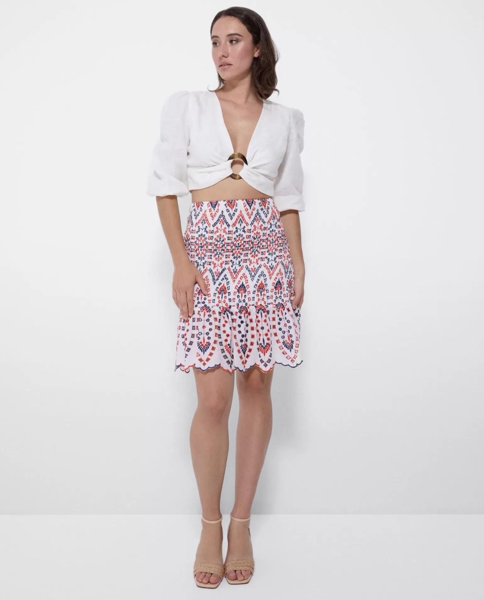 Mujer Cuplé Falda Cintura Fruncida Algodon Multicolor