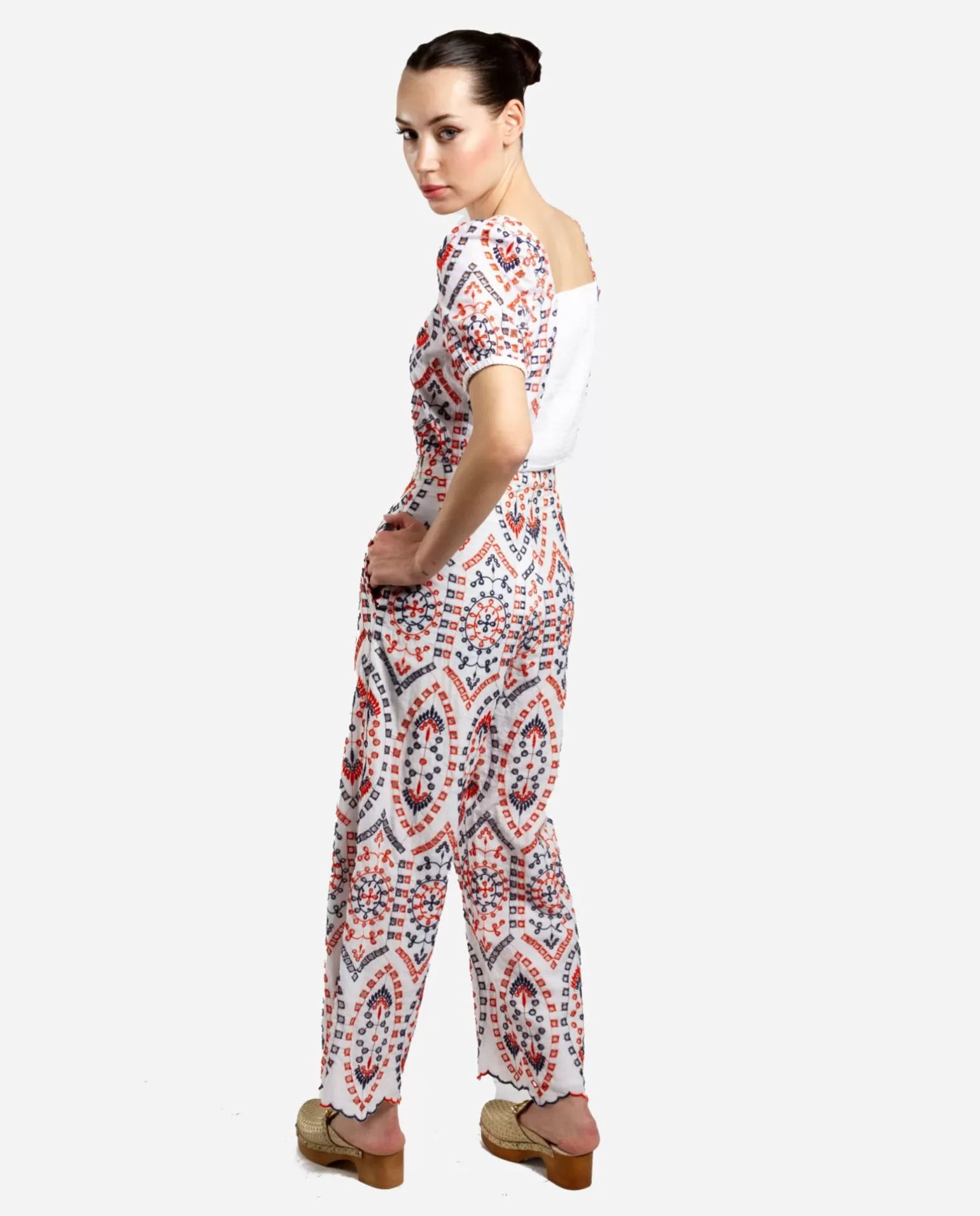Mujer Cuplé Pantalon Bordado Algodon Multicolor