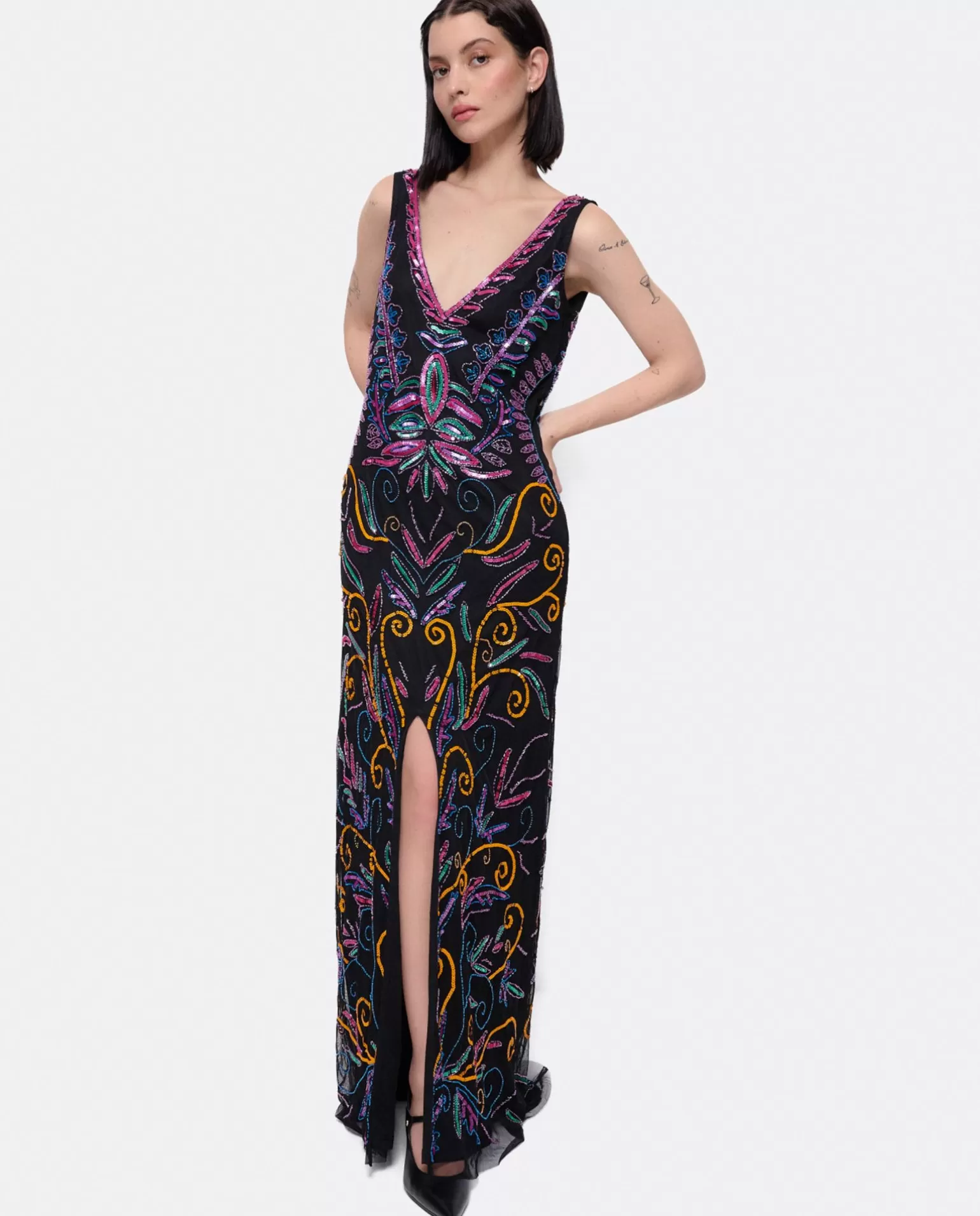Mujer Cuplé Vestido Etnico Textil Cuentas Multicolor