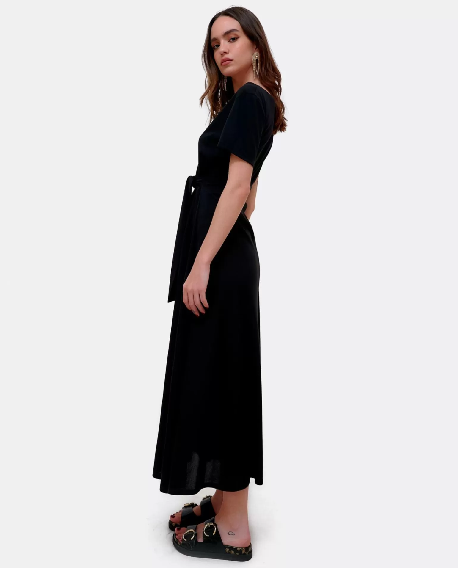 Mujer Cuplé Vestido Manga Corta Nudo Delantero Punto Circular
