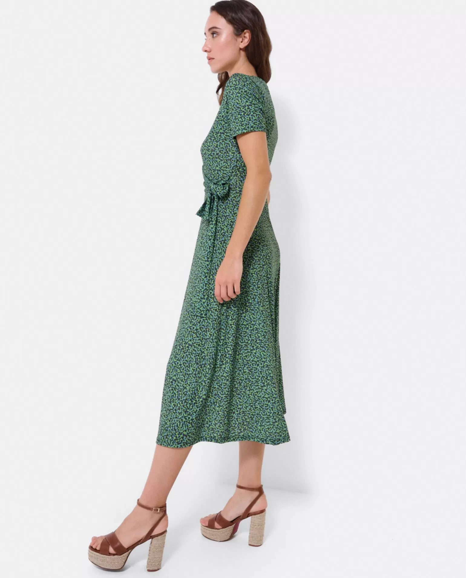 Mujer Cuplé Vestido Manga Corta Nudo Delantero Punto Leopardo