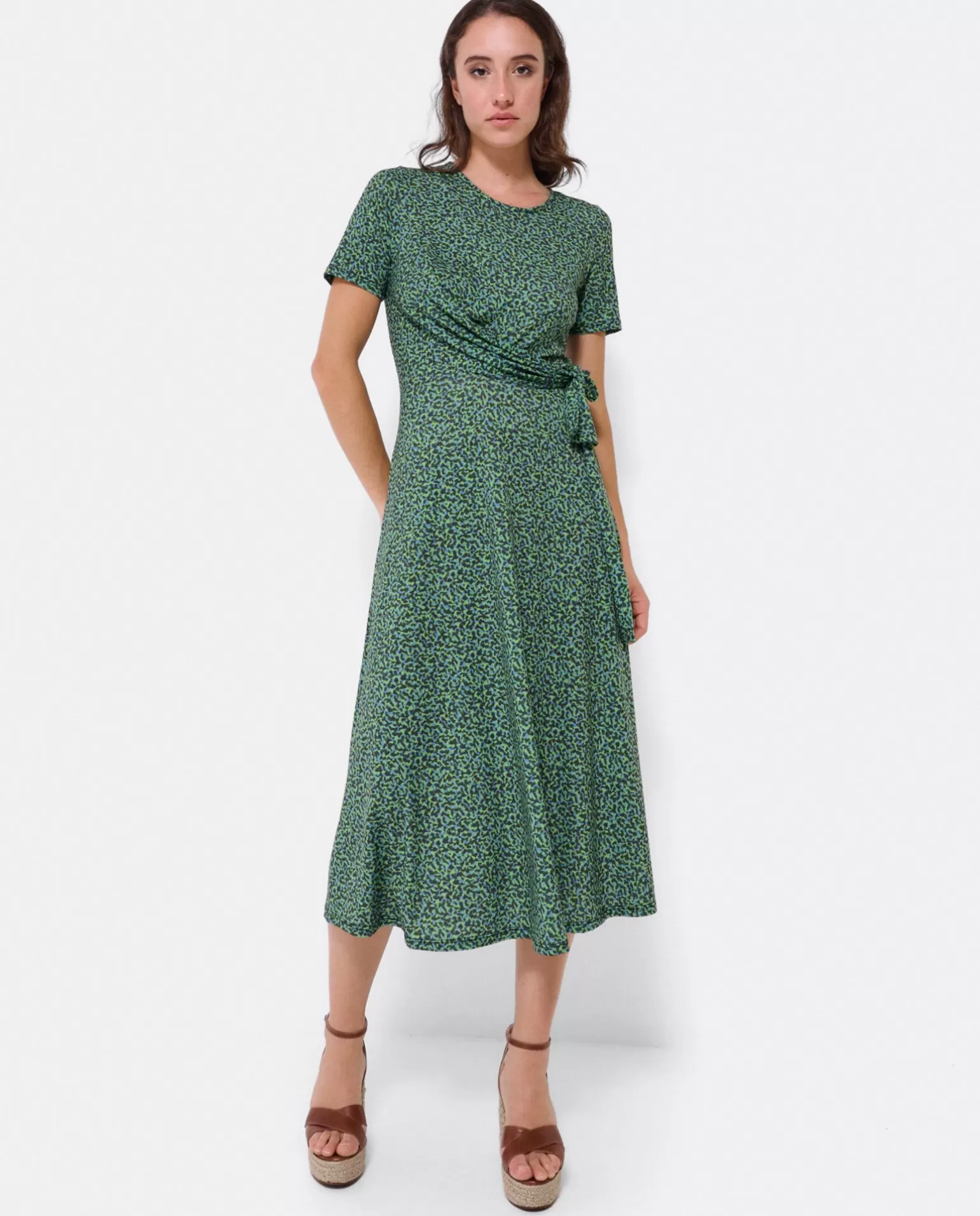 Mujer Cuplé Vestido Manga Corta Nudo Delantero Punto Leopardo