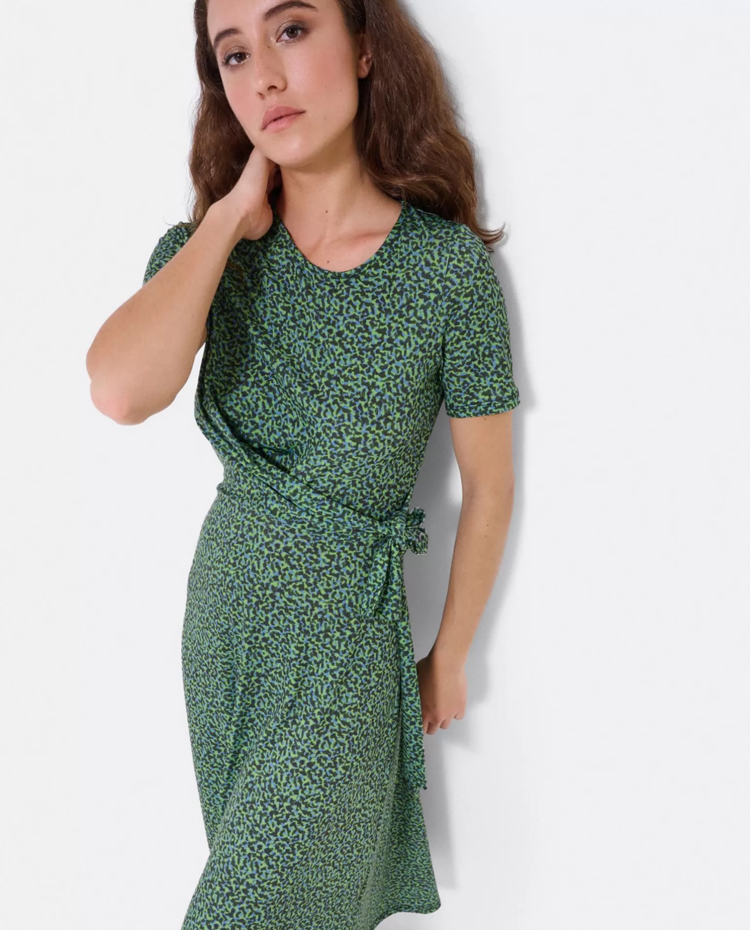Mujer Cuplé Vestido Manga Corta Nudo Delantero Punto Leopardo