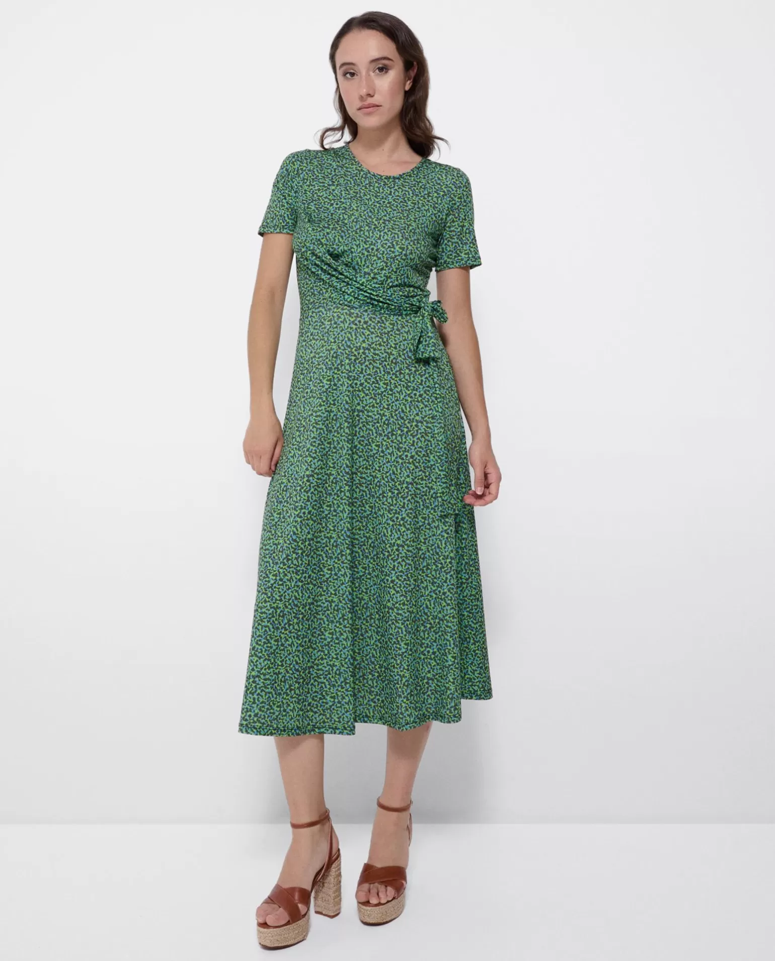 Mujer Cuplé Vestido Manga Corta Nudo Delantero Punto Leopardo