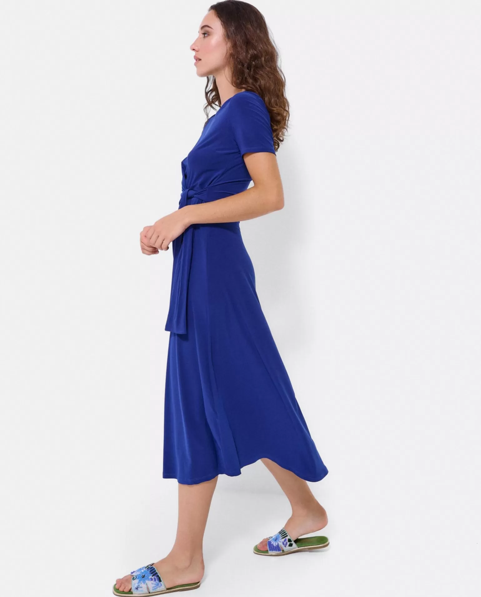Mujer Cuplé Vestido Manga Corta Nudo Delantero Punto Marino