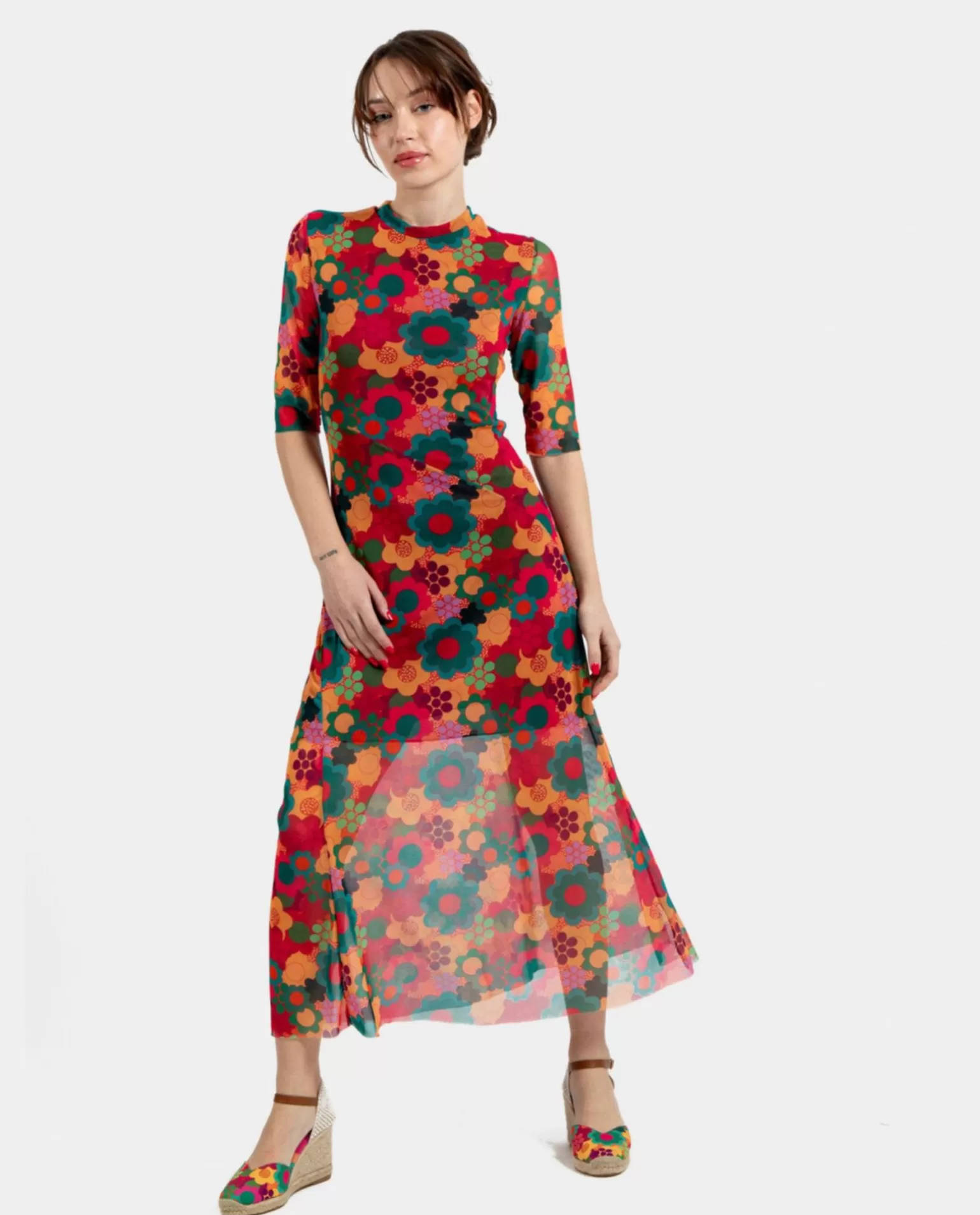 Mujer Cuplé Vestido Tul Manga Corta Tul Estampado Flores