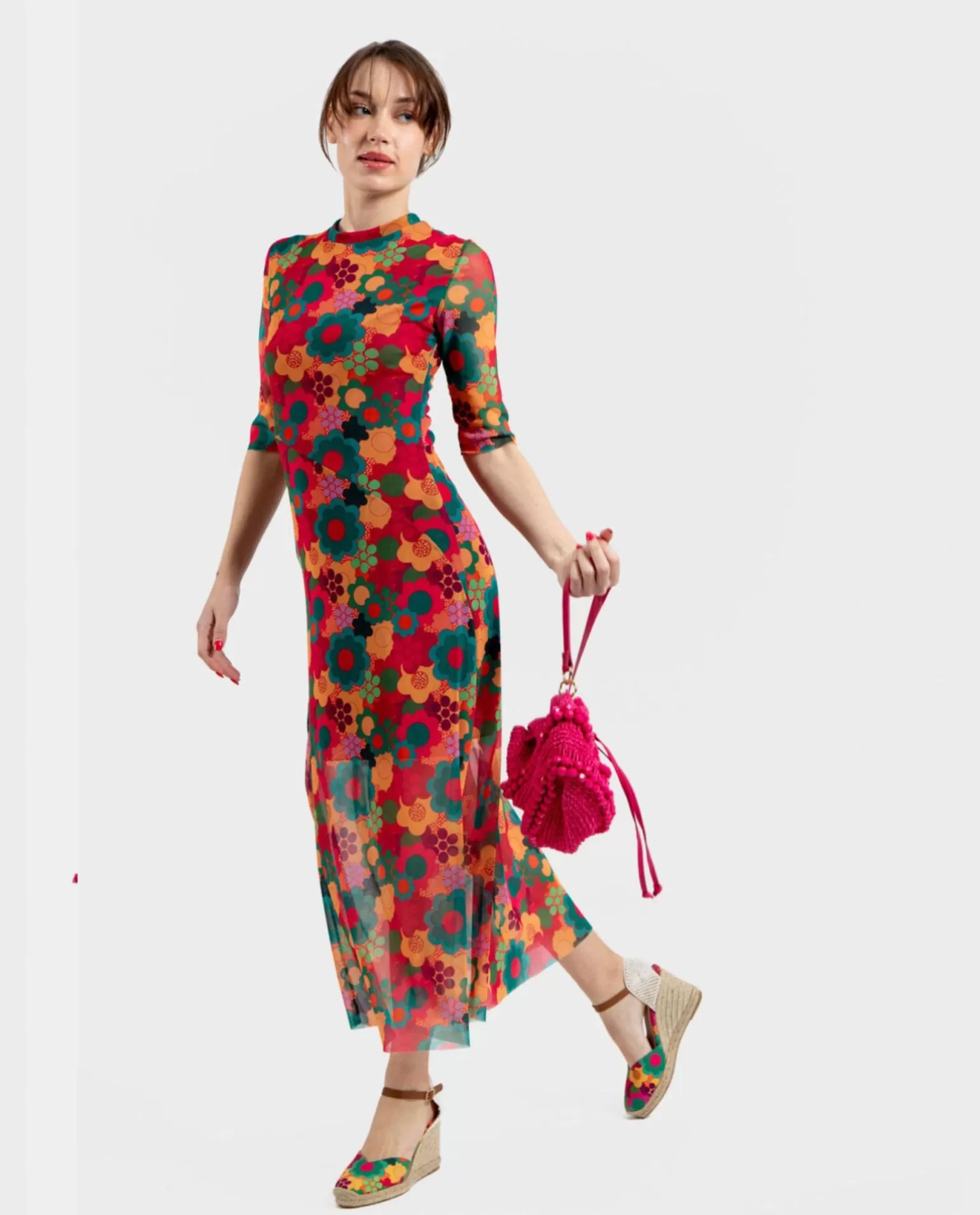 Mujer Cuplé Vestido Tul Manga Corta Tul Estampado Flores