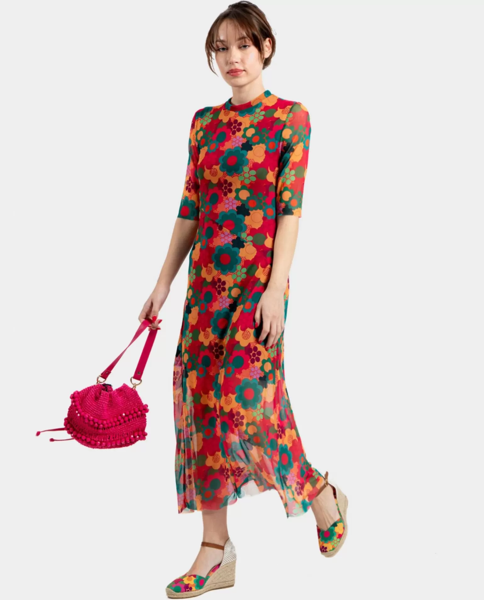 Mujer Cuplé Vestido Tul Manga Corta Tul Estampado Flores