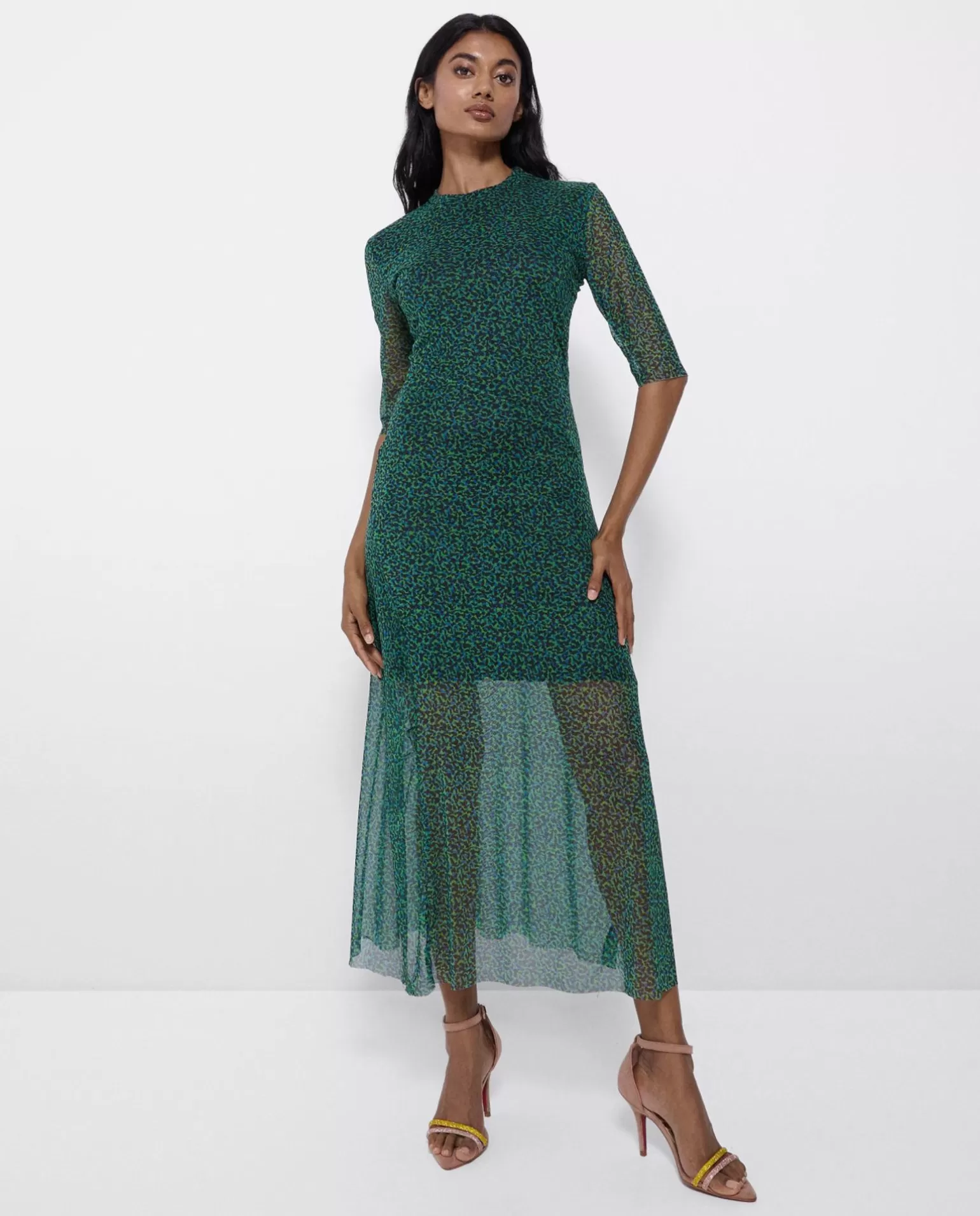 Mujer Cuplé Vestido Tul Manga Corta Tul Leopardo Verde