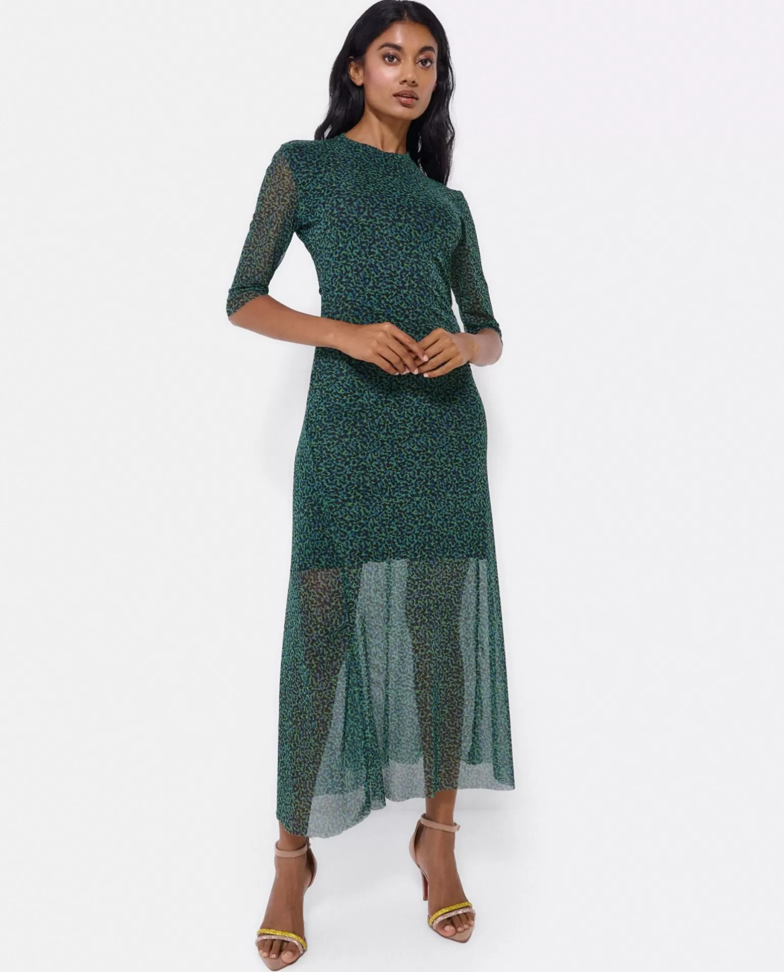 Mujer Cuplé Vestido Tul Manga Corta Tul Leopardo Verde