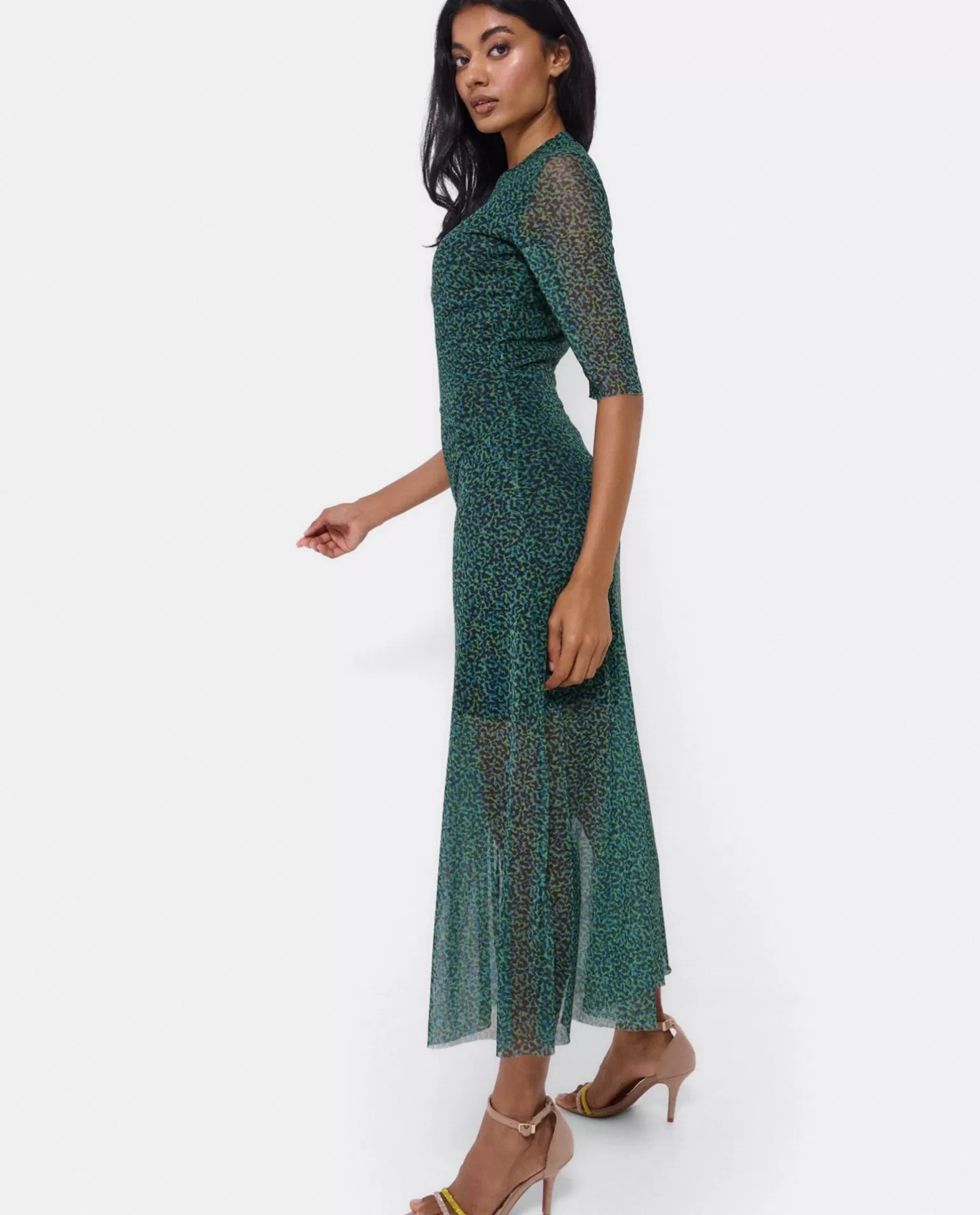 Mujer Cuplé Vestido Tul Manga Corta Tul Leopardo Verde