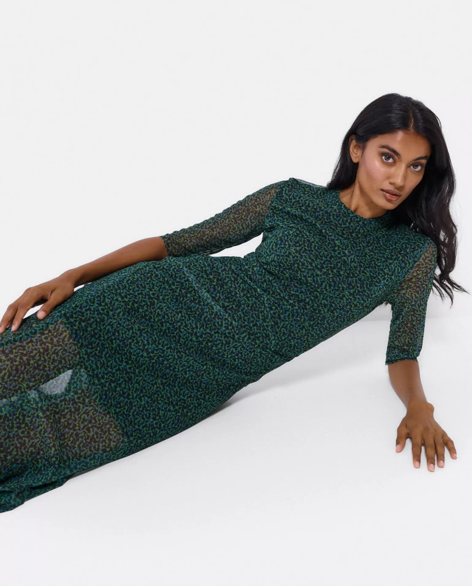 Mujer Cuplé Vestido Tul Manga Corta Tul Leopardo Verde